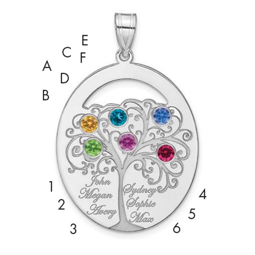 SSilver Rhod-plated 6 Birthstone Pendant with SSilver Bezel Family