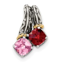 Sterling Silver Antiqued Pendant with 14K 2-stone Mother's view 2
