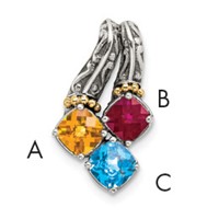 Sterling Silver Antiqued Pendant with 14K 3-stone Mother's view 1
