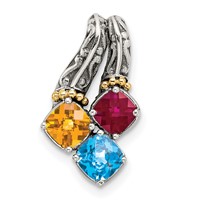 Sterling Silver Antiqued Pendant with 14K 3-stone Mother's view 2