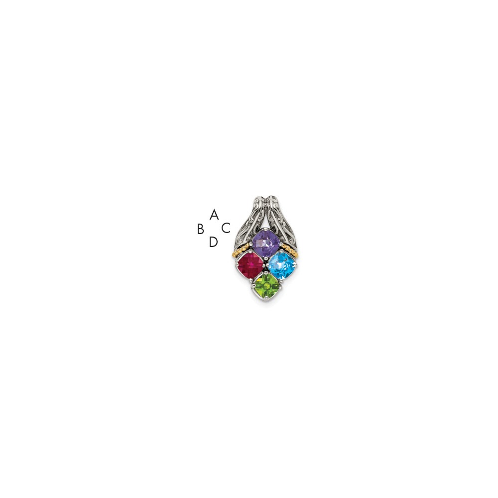 Sterling Silver Antiqued Pendant with 14K 4-stone Mother's