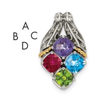 Sterling Silver Antiqued Pendant with 14K 4-stone Mother's view 1