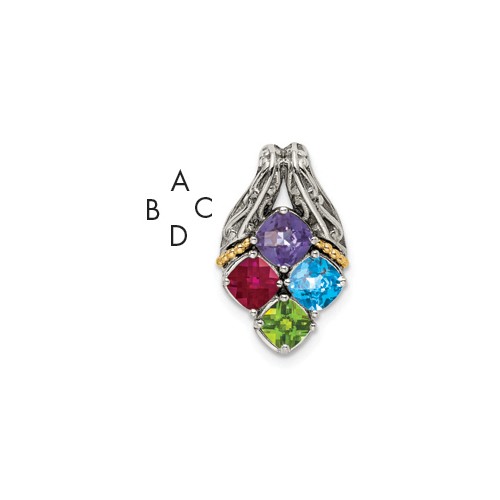 Sterling Silver Antiqued Pendant with 14K 4-stone Mother's