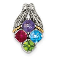 Sterling Silver Antiqued Pendant with 14K 4-stone Mother's view 2