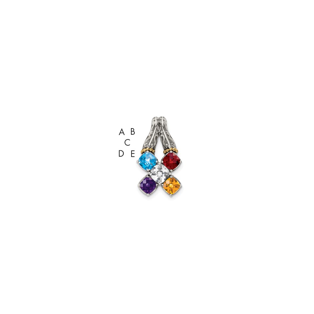 Sterling Silver Antiqued Pendant with 14K 5-stone Mother's