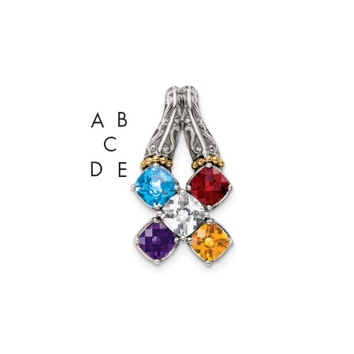 Sterling Silver Antiqued Pendant with 14K 5-stone Mother's