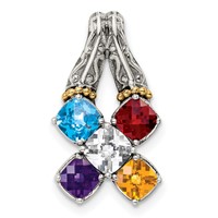 Sterling Silver Antiqued Pendant with 14K 5-stone Mother's view 2