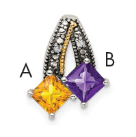 Sterling Silver Antiqued w/14k 2-stone w/Diamond Mothers Pendant Semi-Mount (QMPD12/2)