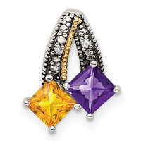 Sterling Silver Antiqued Pendant with 14K 2-stone with Diamond Mother's view 2