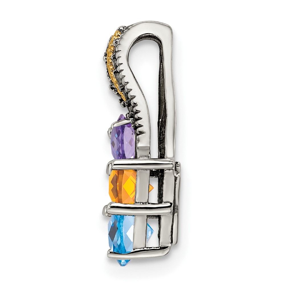 Sterling Silver Antiqued w/14k 3-stone w/Diamond Mothers Pendant Semi-Mount (QMPD12/3)