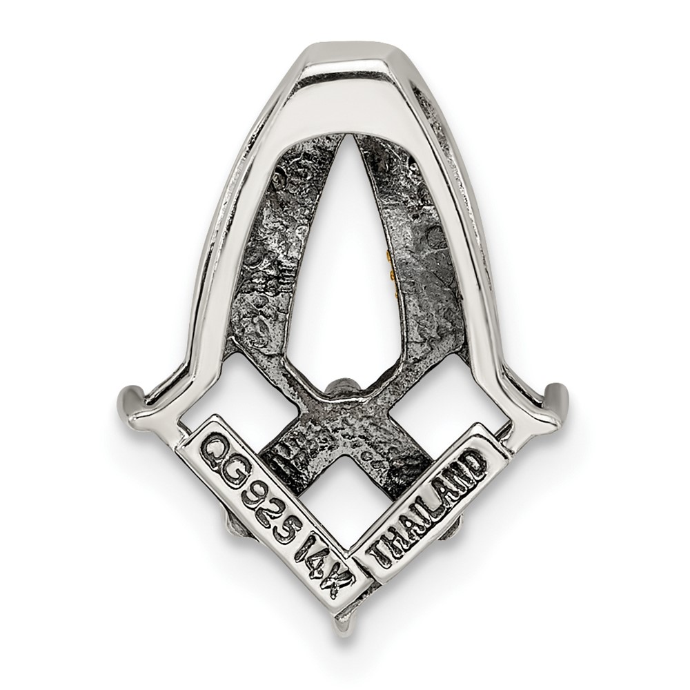 Sterling Silver Antiqued w/14k 3-stone w/Diamond Mothers Pendant Semi-Mount (QMPD12/3)