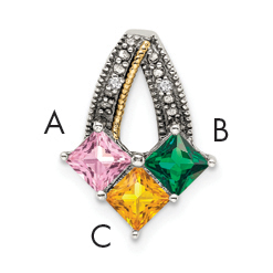 Sterling Silver Antiqued w/14k 3-stone w/Diamond Mothers Pendant Semi-Mount (QMPD12/3)