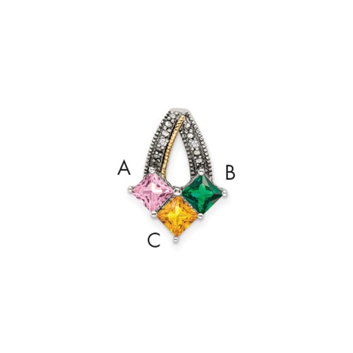 Sterling Silver Antiqued Pendant with 14K 3-stone with Diamond Mother's