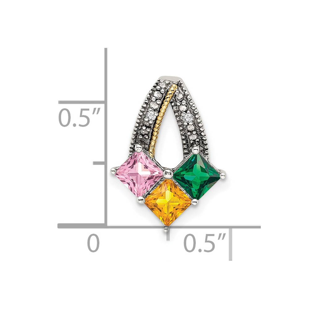 Sterling Silver Antiqued w/14k 3-stone w/Diamond Mothers Pendant Semi-Mount (QMPD12/3)