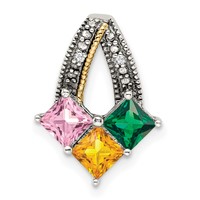 Sterling Silver Antiqued Pendant with 14K 3-stone with Diamond Mother's view 2