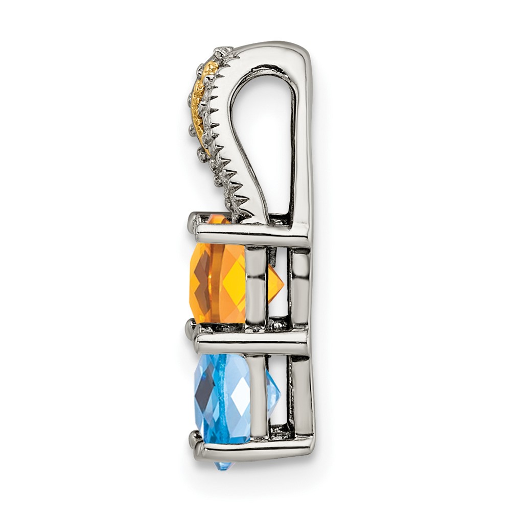 Sterling Silver Antiqued w/14k 4-stone w/Diamond Mothers Pendant Semi-Mount (QMPD12/4)