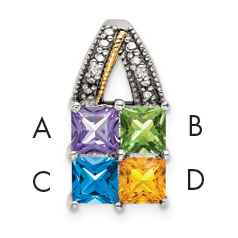 Sterling Silver Antiqued w/14k 4-stone w/Diamond Mothers Pendant Semi-Mount (QMPD12/4)