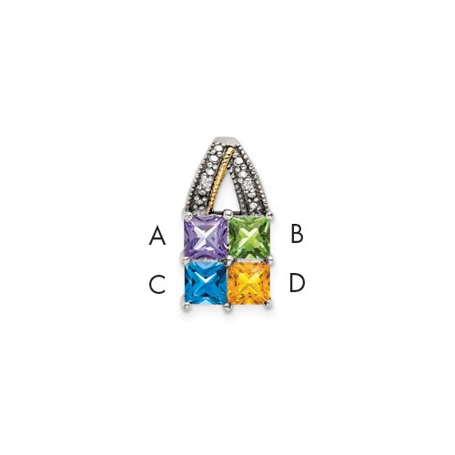 Sterling Silver Antiqued Pendant with 14K 4-stone with Diamond Mother's