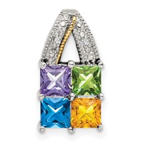 Sterling Silver Antiqued Pendant with 14K 4-stone with Diamond Mother's view 2