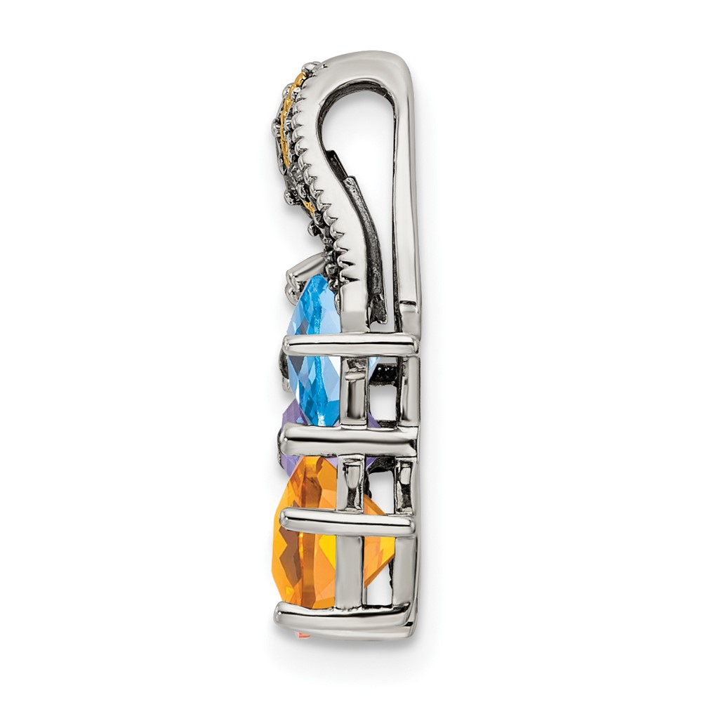 Sterling Silver Antiqued w/14k 5-stone w/Diamond Mothers Pendant Semi-Mount (QMPD12/5)