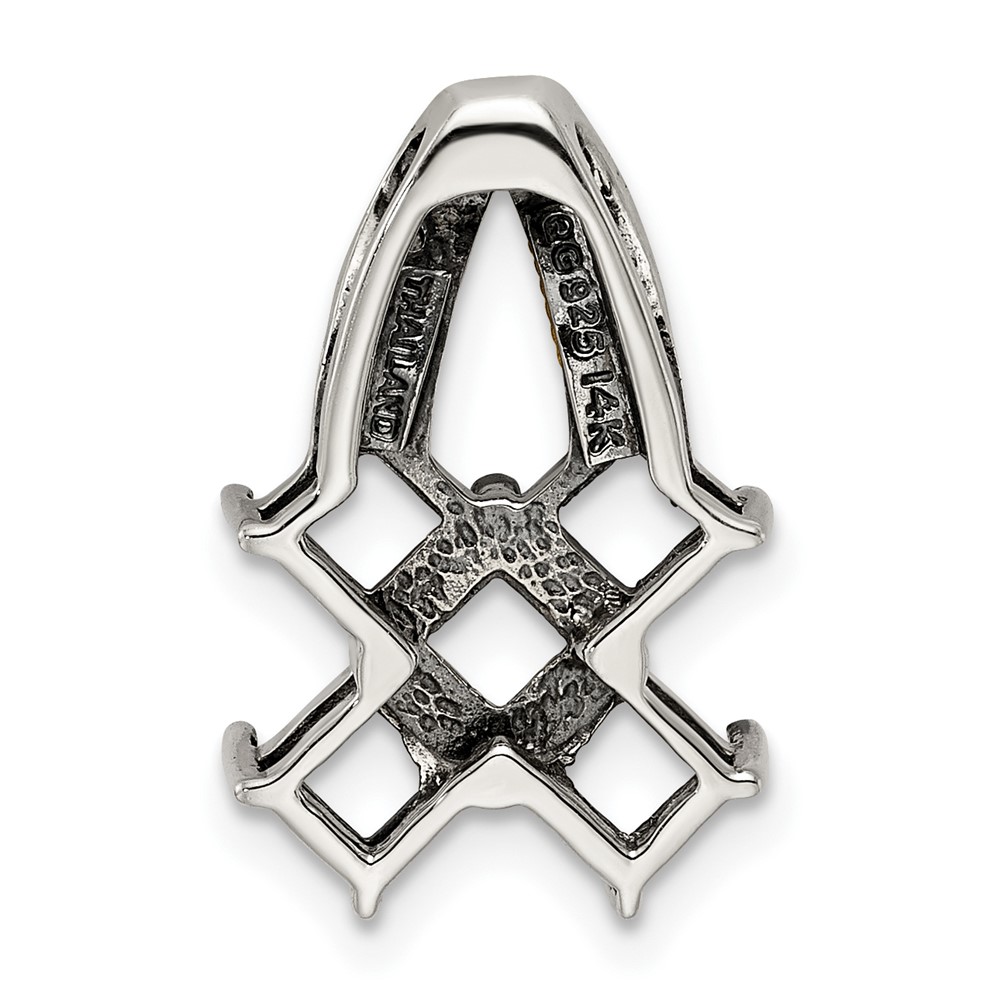 Sterling Silver Antiqued w/14k 5-stone w/Diamond Mothers Pendant Semi-Mount (QMPD12/5)