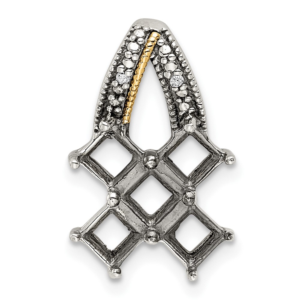 Sterling Silver Antiqued w/14k 5-stone w/Diamond Mothers Pendant Semi-Mount (QMPD12/5)