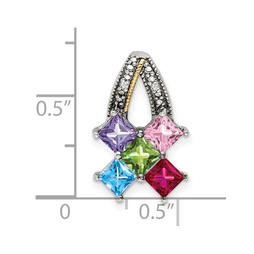 Sterling Silver Antiqued w/14k 5-stone w/Diamond Mothers Pendant Semi-Mount (QMPD12/5)