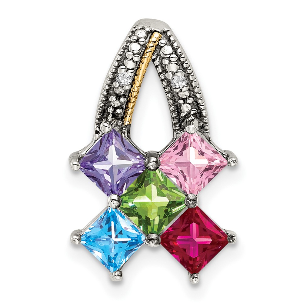 Sterling Silver Antiqued w/14k 5-stone w/Diamond Mothers Pendant Semi-Mount (QMPD12/5)