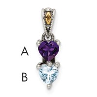 Sterling Silver Antiqued Pendant with 14K 2-stone Mother's view 1