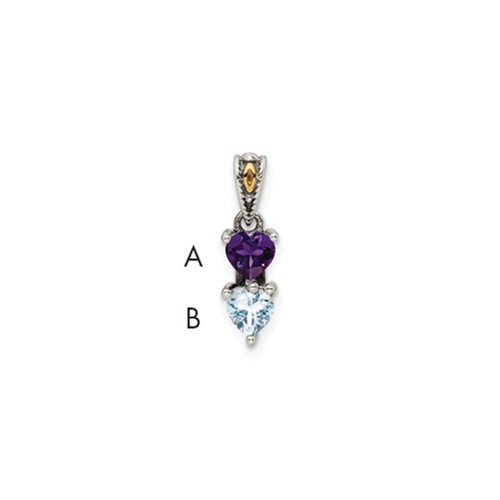 Sterling Silver Antiqued Pendant with 14K 2-stone Mother's