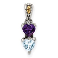 Sterling Silver Antiqued Pendant with 14K 2-stone Mother's view 2