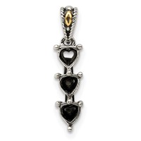 Sterling Silver Antiqued Pendant with 14K 3-stone Mother's view 5