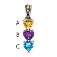 Sterling Silver Antiqued Pendant with 14K 3-stone Mother's view 1
