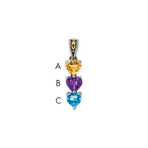 Sterling Silver Antiqued Pendant with 14K 3-stone Mother's