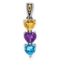Sterling Silver Antiqued Pendant with 14K 3-stone Mother's view 2