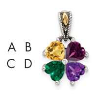 Sterling Silver Antiqued Pendant with 14K 4-stone Mother's view 1