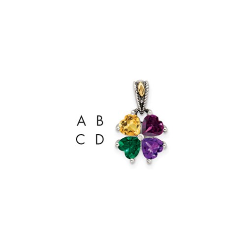 Sterling Silver Antiqued Pendant with 14K 4-stone Mother's