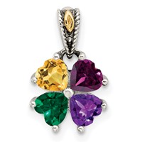 Sterling Silver Antiqued Pendant with 14K 4-stone Mother's view 2