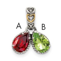 Sterling Silver Antiqued Pendant with 14K 2-stone with Diamond Mother's view 1
