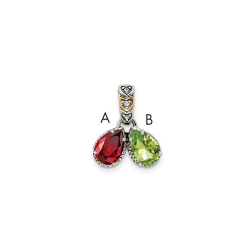 Sterling Silver Antiqued Pendant with 14K 2-stone with Diamond Mother's