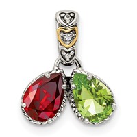 Sterling Silver Antiqued Pendant with 14K 2-stone with Diamond Mother's view 2