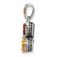 Sterling Silver Antiqued Pendant with 14K 3-stone with Diamond Mother's view 3