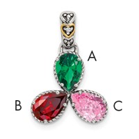 Sterling Silver Antiqued Pendant with 14K 3-stone with Diamond Mother's view 1