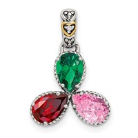 Sterling Silver Antiqued Pendant with 14K 3-stone with Diamond Mother's view 2