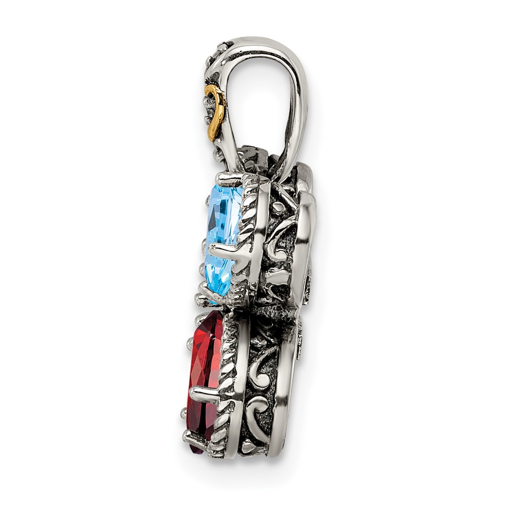 Sterling Silver Antiqued w/14k 4-stone w/Diamond Mothers Pendant Semi-Mount (QMPD20/4)