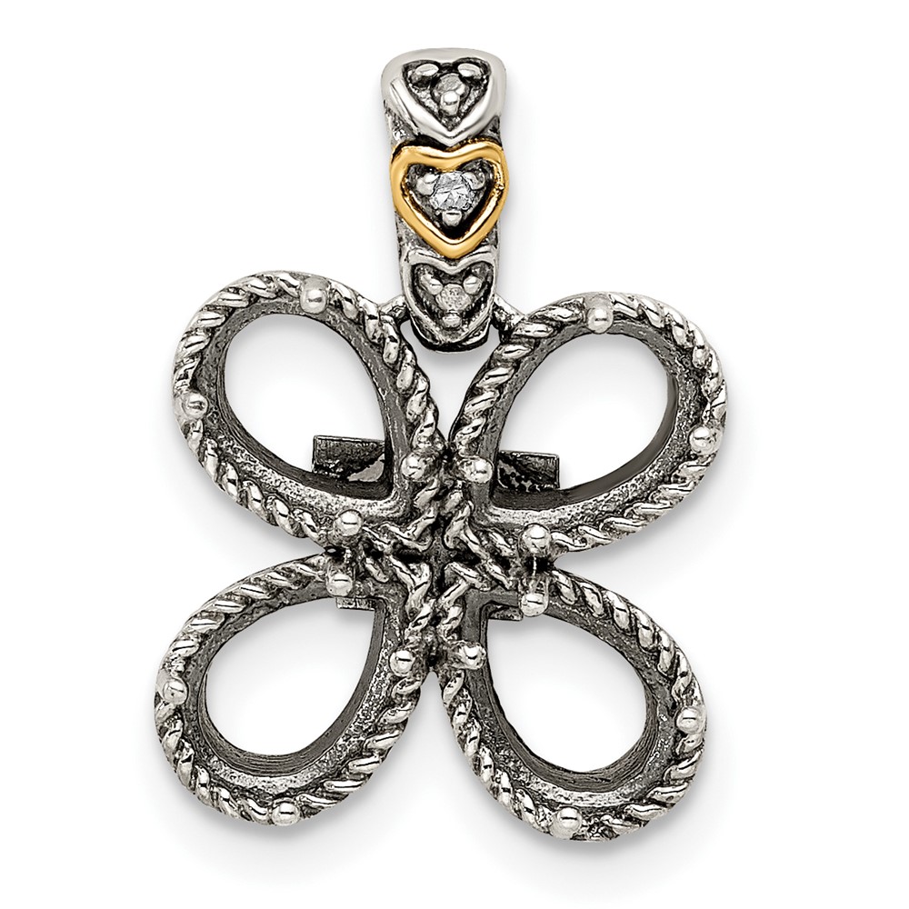 Sterling Silver Antiqued w/14k 4-stone w/Diamond Mothers Pendant Semi-Mount (QMPD20/4)