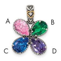 Sterling Silver Antiqued Pendant with 14K 4-stone with Diamond Mother's view 1