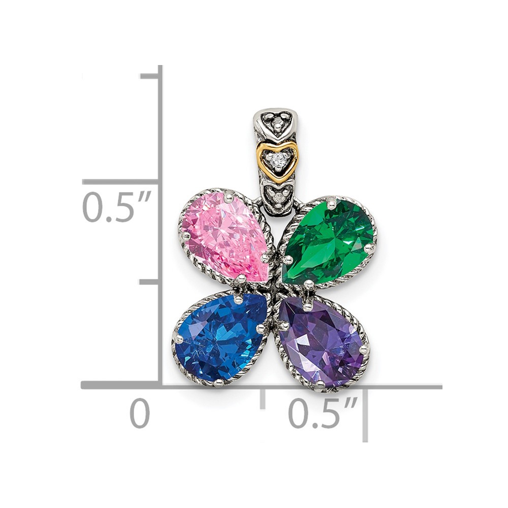 Sterling Silver Antiqued w/14k 4-stone w/Diamond Mothers Pendant Semi-Mount (QMPD20/4)
