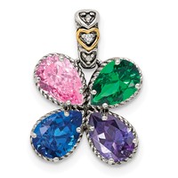 Sterling Silver Antiqued Pendant with 14K 4-stone with Diamond Mother's view 2