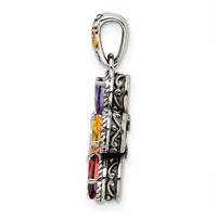Sterling Silver Antiqued Pendant with 14K 5-stone with Diamond Mother's view 3